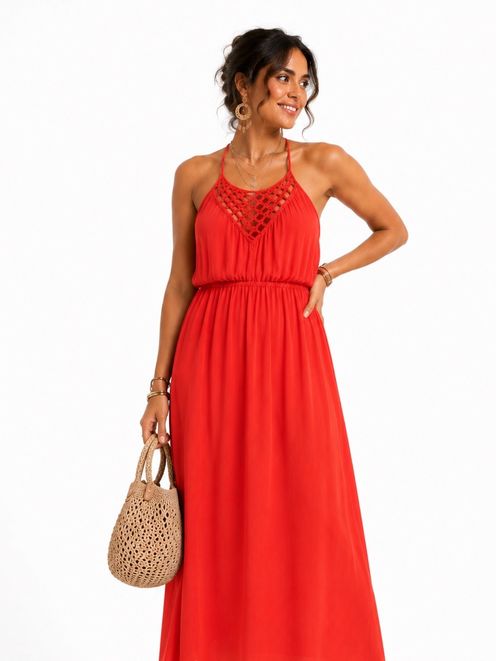 Lauren Ralph Lauren Halter Maxi Dress XL Crochet Resort Vacation Aloha Cotton